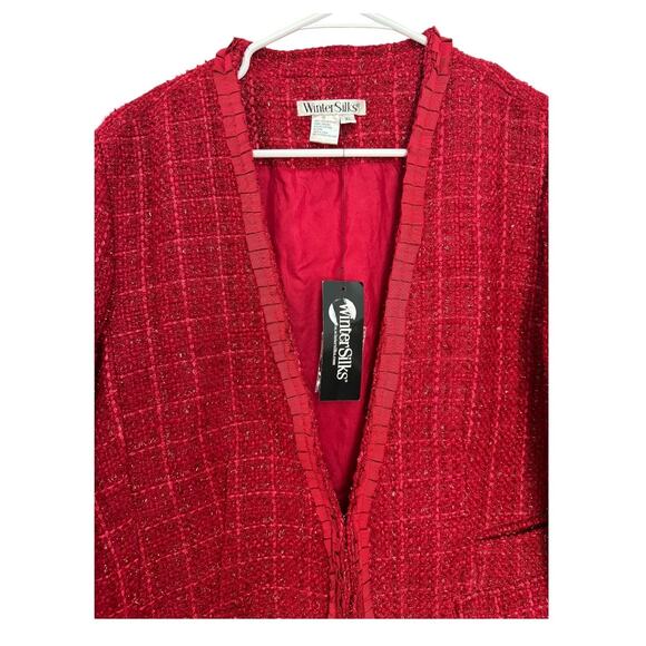 NWT WinterSilks red silk Multi Woven tweed collarless blazer coat size XL - Picture 3 of 16